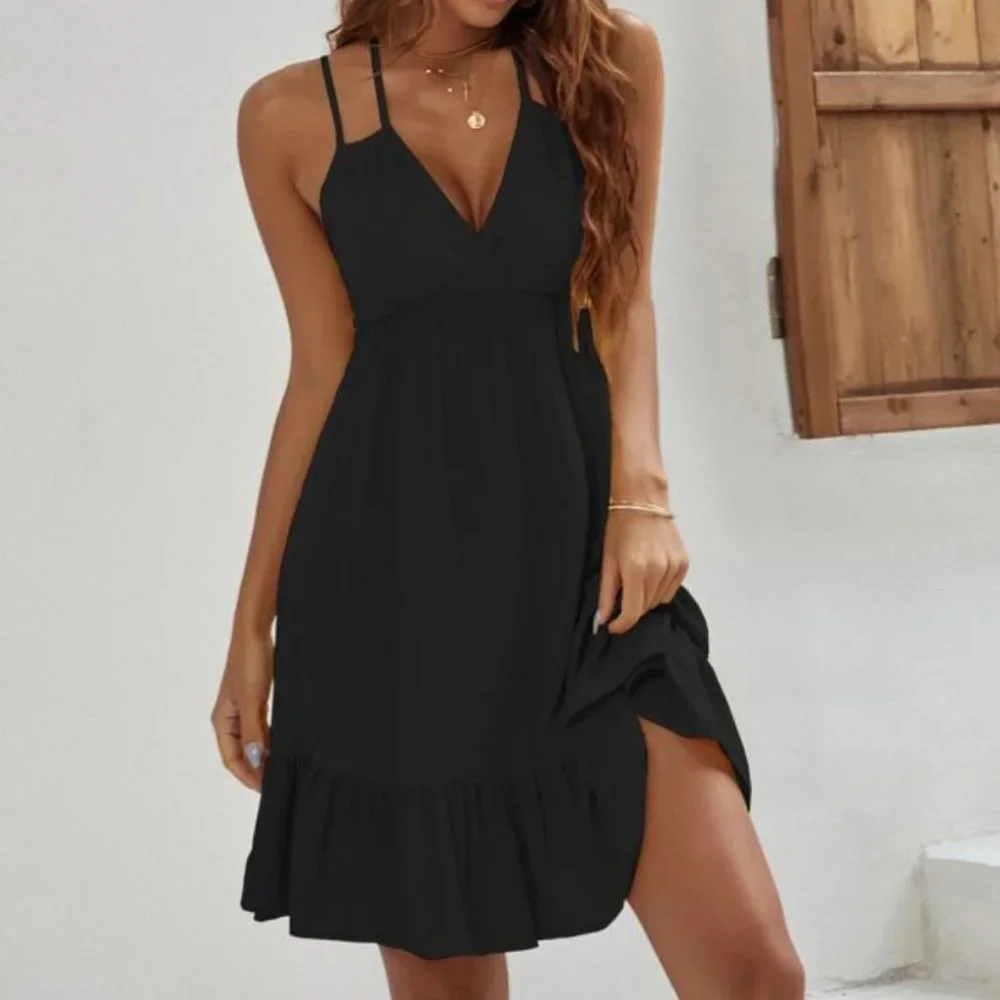 BLACK RUFFLED HEM SUNDRESS - Picture 5 of 7